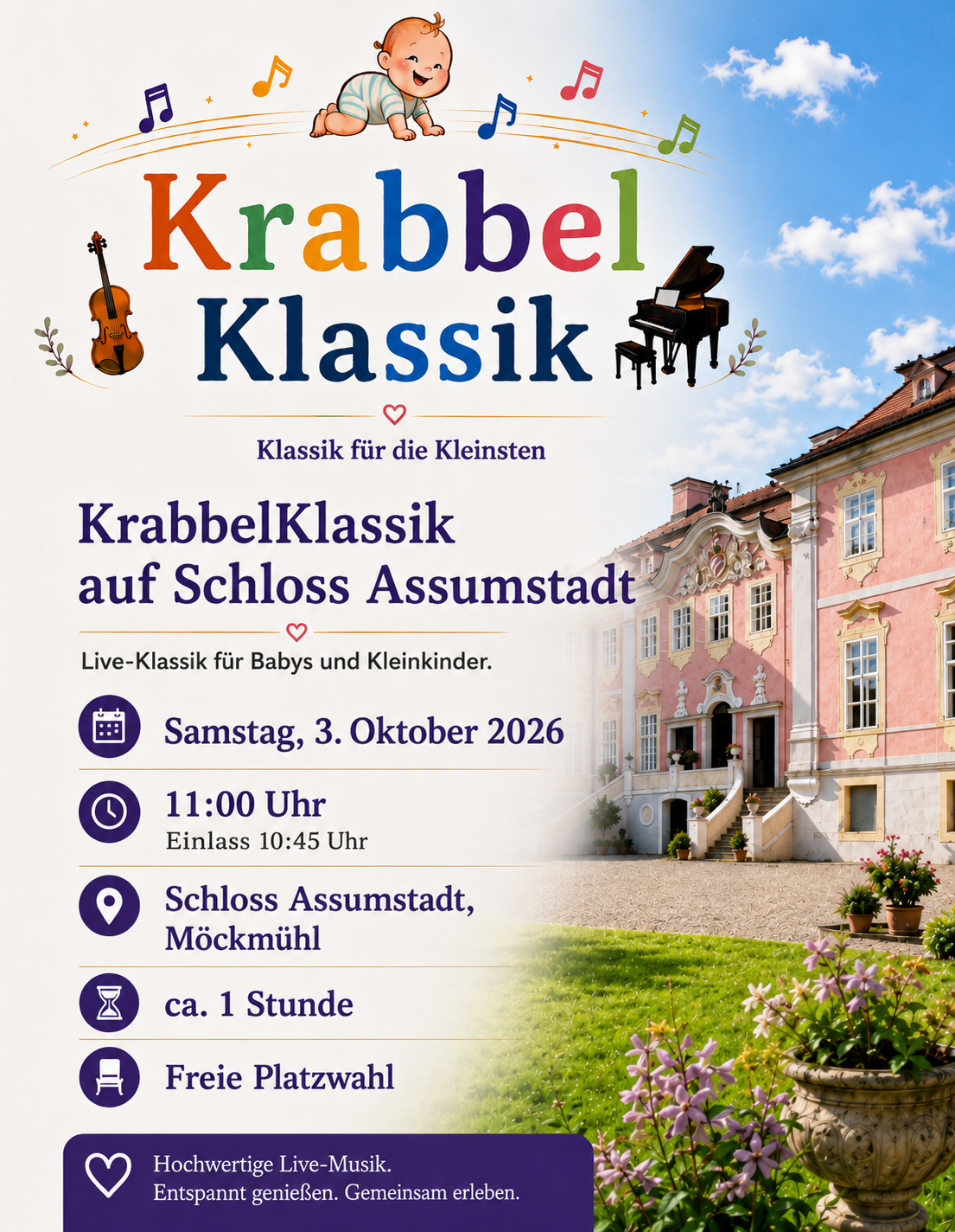 Veranstaltungsplakat KrabbelKlassik auf Schloss Assumstadt